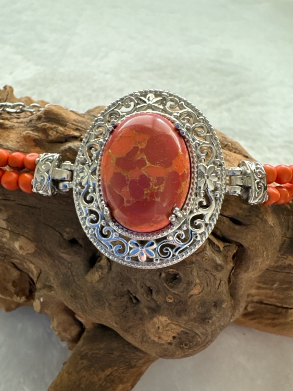 Helidore Orange Mohave Turquoise Bracelet Beaded Brass Steel Chain New